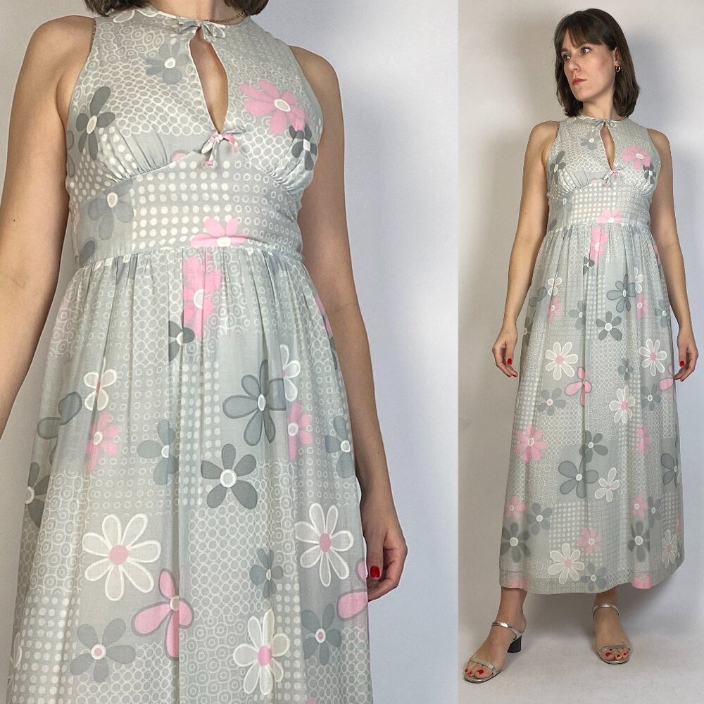 Vintage 60s POP ART Flower Print GOWN! Small to Medium, 6